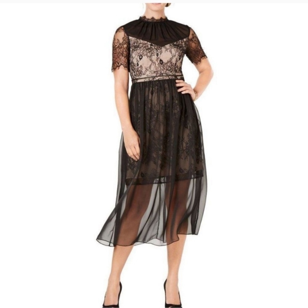 NWT Avec Les Filles Black Lace Midi Dress